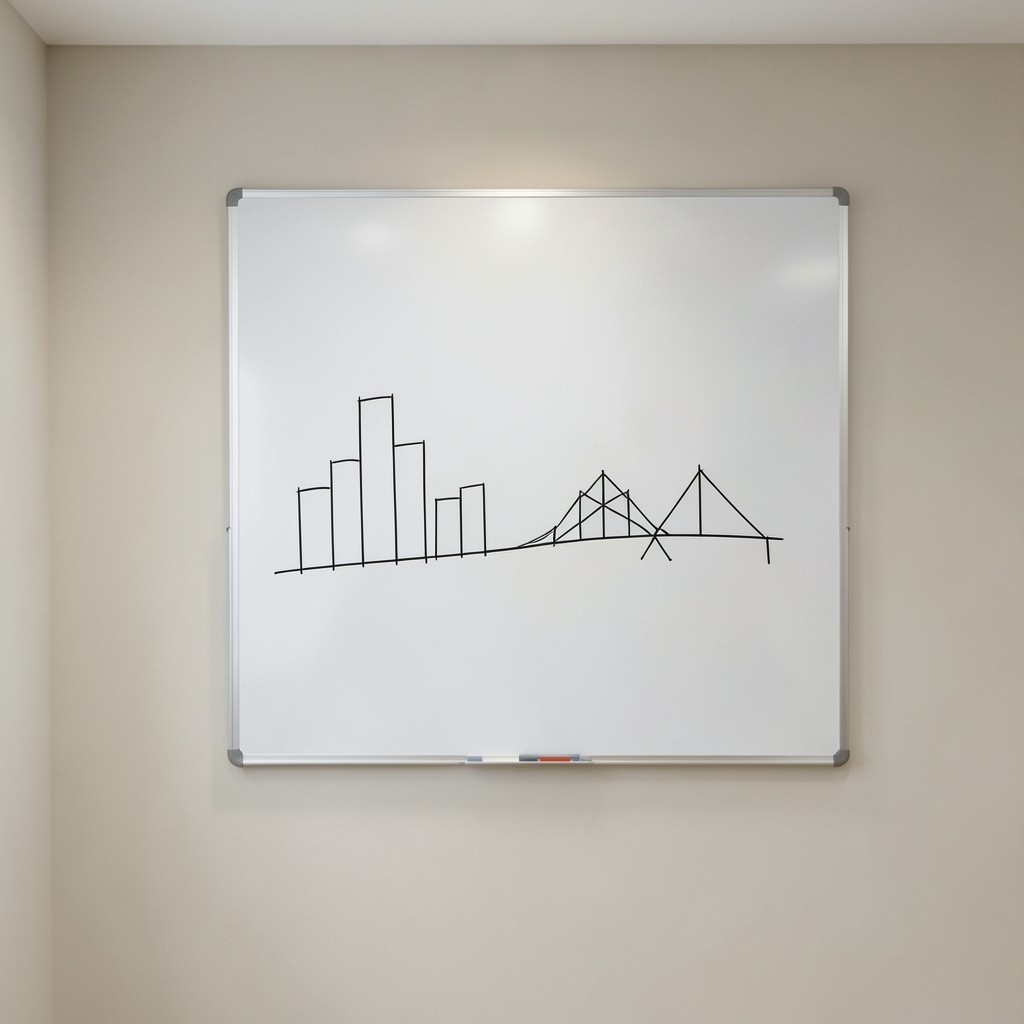Whiteboard with simple margin bridge sketches in a meeting room