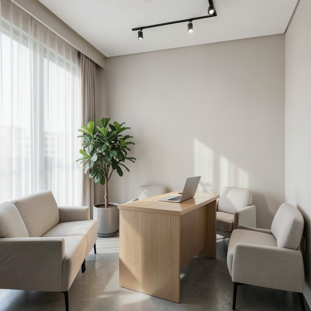 Reception area of a Bangkok advisory office with soft daylight