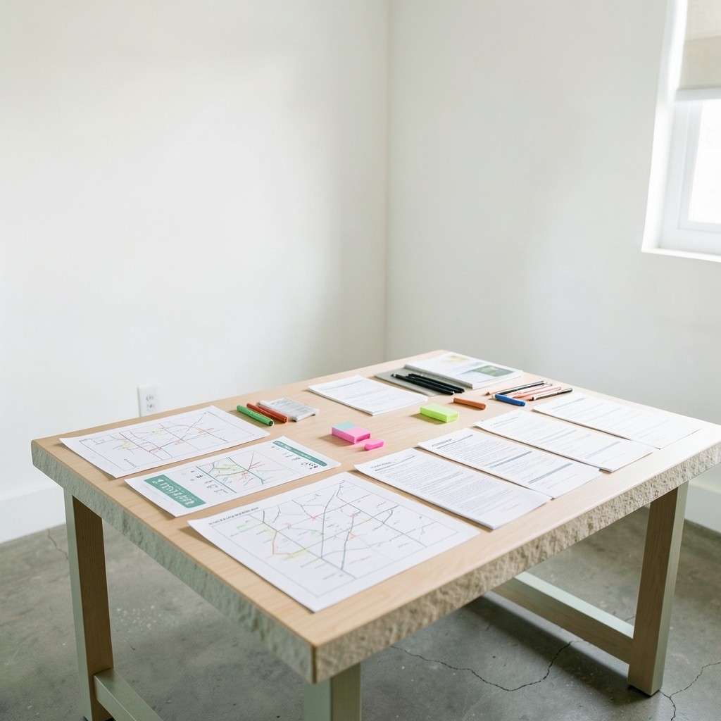 Facilitator guiding a retail pricing workshop with printed category maps